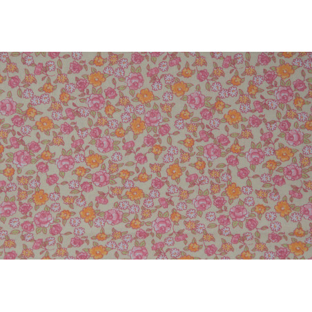 Tissu coton Motif Fleur Rose (50 cm)