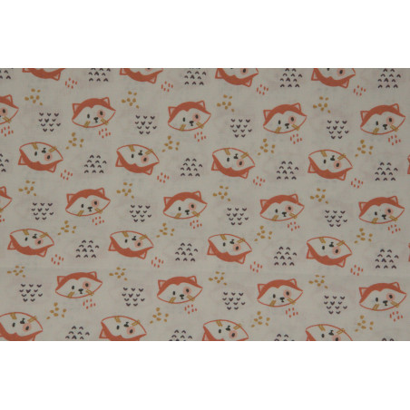 Tissu Matelassé Coton Renards - Popeline 100% Coton, Ouate 90g/m², Largeur 150cm, Pour Couture, Déco Enfant