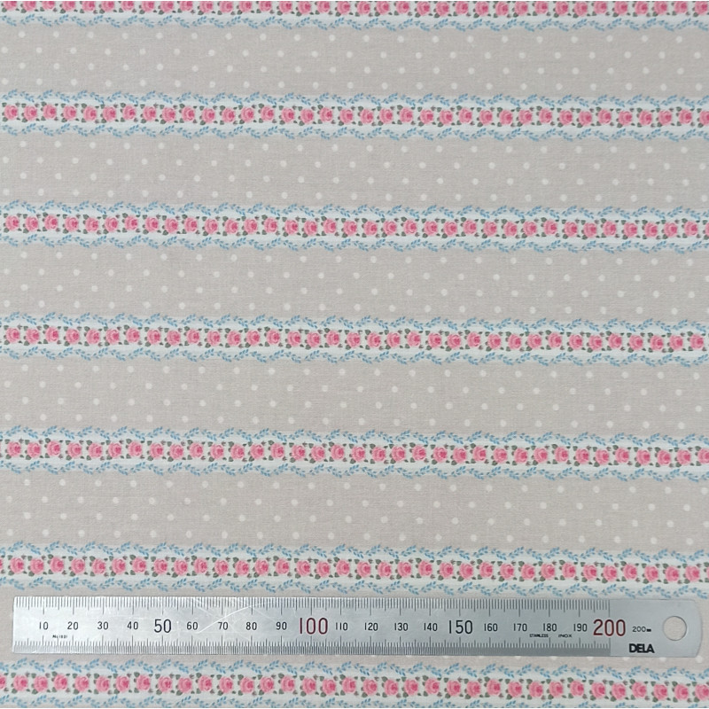 Tissu coton Motif Fleur - Bandes avec roses (50cm)