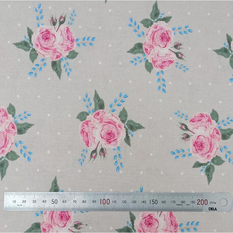 Tissu coton Motif Fleur - Grandes Roses (50cm)