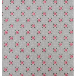 Tissu coton Motif Fleur - Roses quadrillées  (50cm)