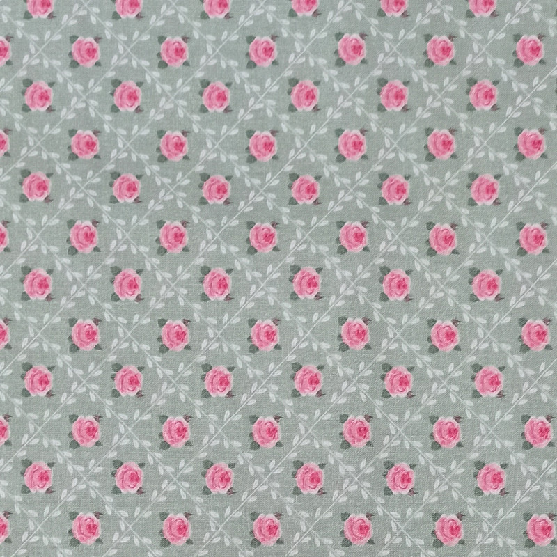 Tissu coton Motif Fleur - Roses quadrillées  (50cm)