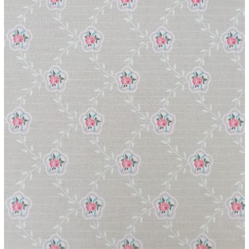 Tissu coton Motif Fleur - Petites roses reliées  (50cm)